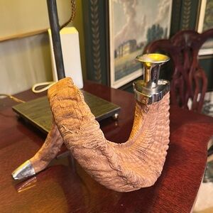 Unique Ram Horn Candle Holder with Silver Accents